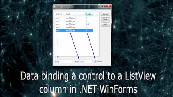 Data binding UI controls to ListView columns in .NET WinForms