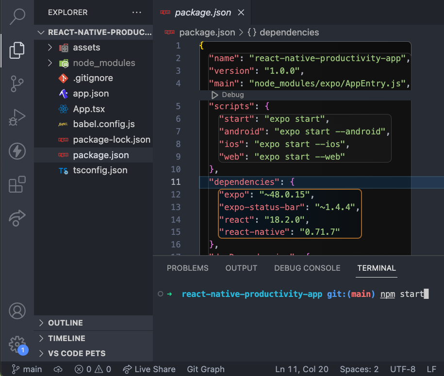 create-expo-app visual code