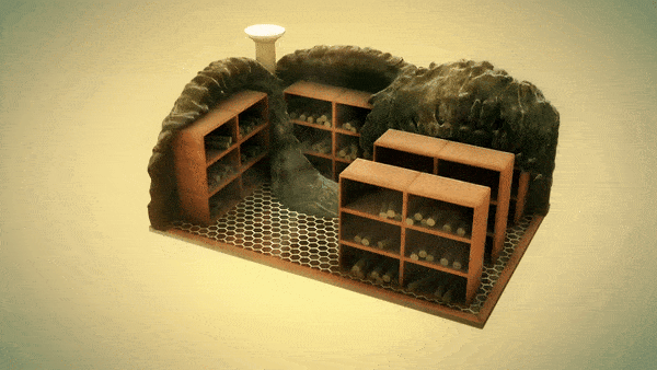 The library at Herculaneum being buried by volcanic pumice