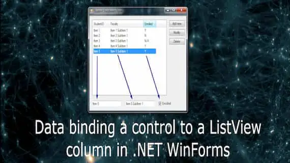 Data binding UI controls to ListView columns in .NET WinForms