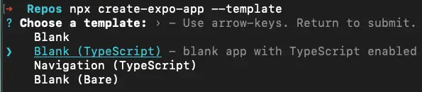 create-expo-app template prompt